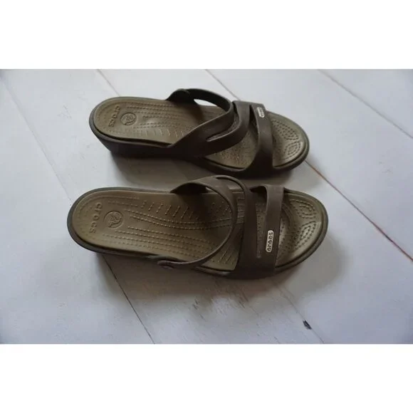 Crocs Women's Patricia Wedge Sandals in Brown - Size 8 - Picture 1 of 13